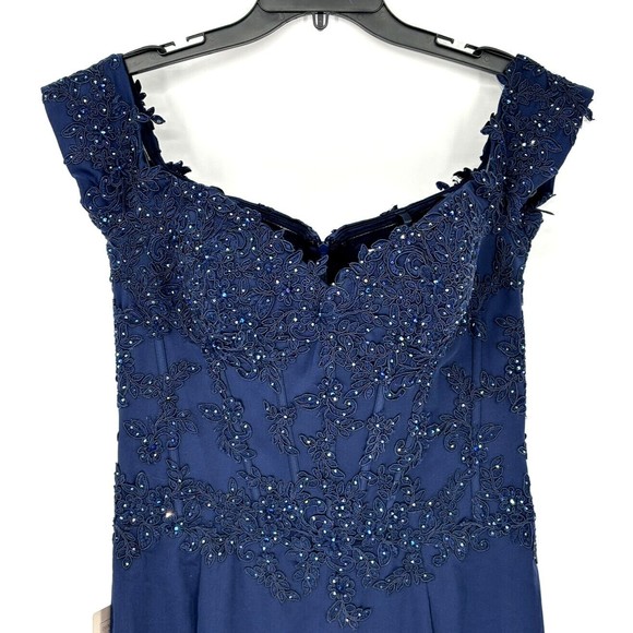 NWT Glow Blue Off the Shoulder Lace Sequin Gown Dress Size 10 Corset Train - Picture 5 of 9